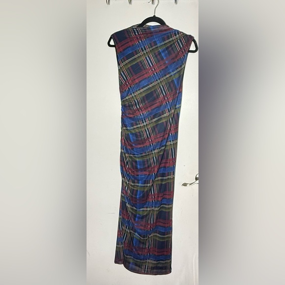 Betsey Johnson Plaid Midi Dress Sleeveless Ruched Bodycon Size M NWT - Picture 2 of 6